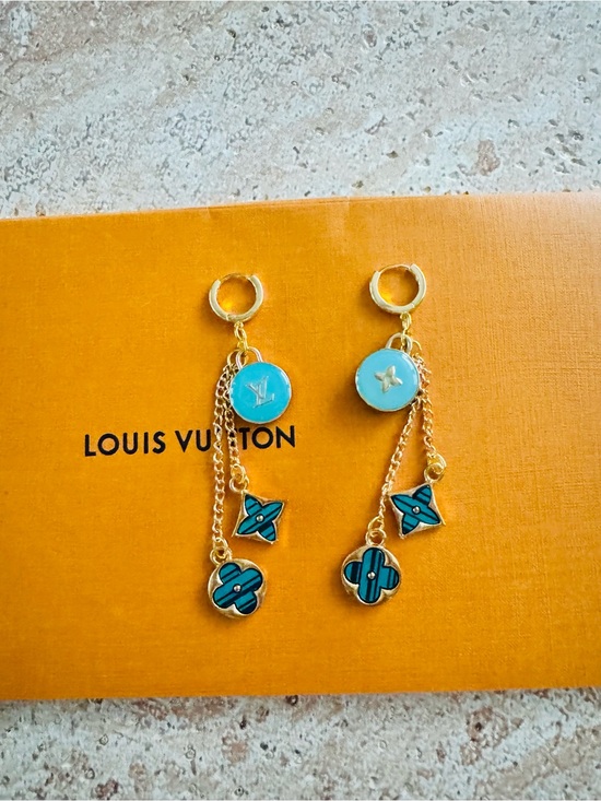 Hand Crafted Jewelry - LV Authentic Hardware on 18k Gold Hoop Earrings w/Accents